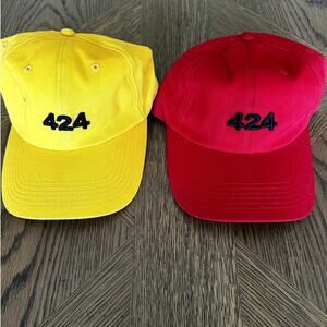 Lot of two 424 Fairfax Embroidered Dad Hats Yellow & Red Adjustable Caps